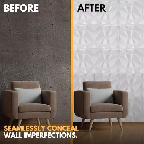 Novecrafto White PVC 3D Geometric Wall Panels, Diamond Design, 6 Sheets, W/D/H: 50 x 50 x 0.6 cm – 2