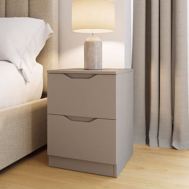 FWStyle Modern Bedside Table with Deep Drawers and Recessed Handles in Matt Putty