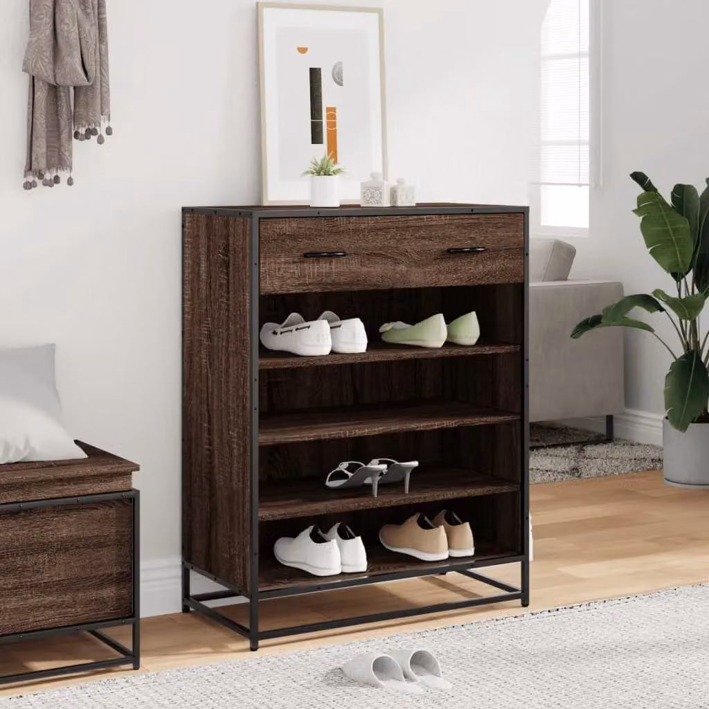 Berkfield Home Brown Oak Shoe Cabinet with Metal Accents, W/D/H: 75 x 38 x 97.5 cm – 2