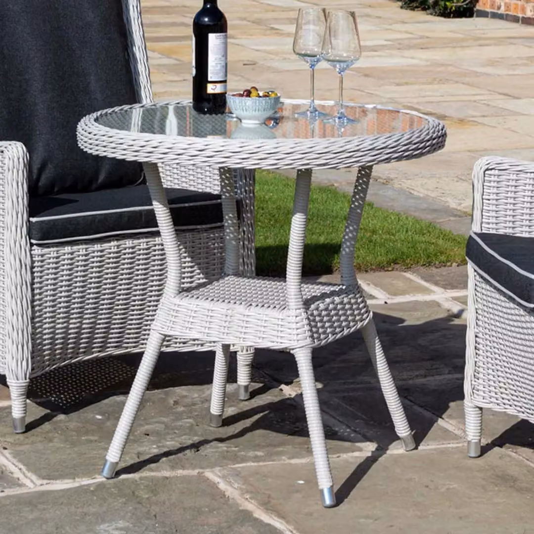 Rowlinsons Prestbury Bistro Set in Natural Stone, Aluminium and Rattan, Beige/Sand, W: 64 cm, D: 68 cm, H: 95 cm – 5