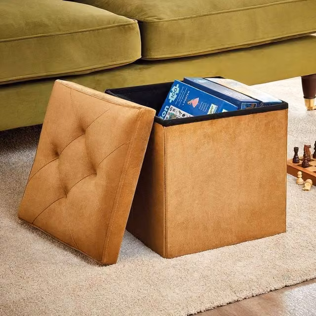 Coopers of Stortford Velvet Multi-use Foldable Footstool and Storage Box in Gold – 1
