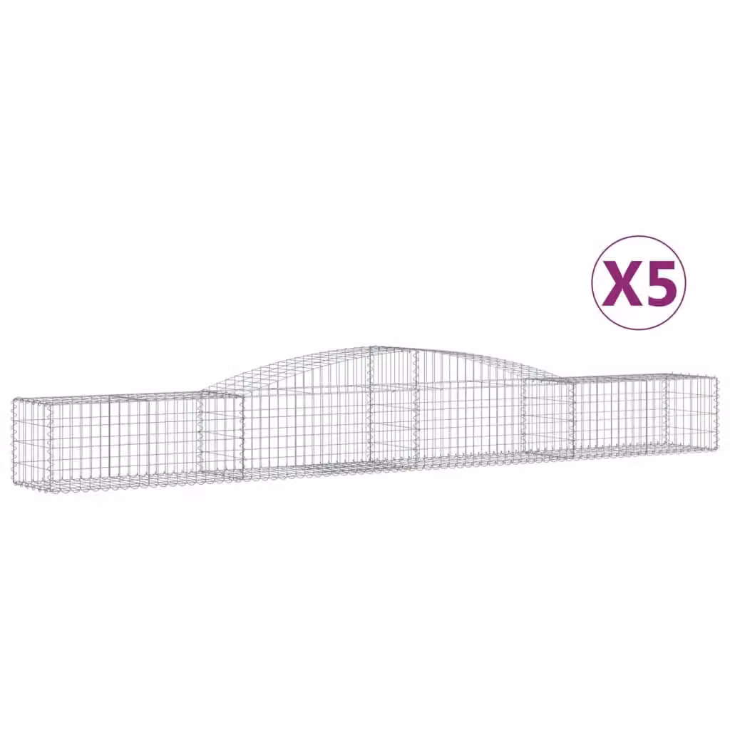Berkfield Home Arched Gabion Baskets, 5 Piece Set, Silver Galvanised Steel, W: 400 cm, D: 50 cm, H: 40-60 cm – 2