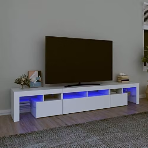 vidaXL Modern Glossy White TV Cabinet with LED Lights W/D/H: 230 x 40 x 36.5 cm