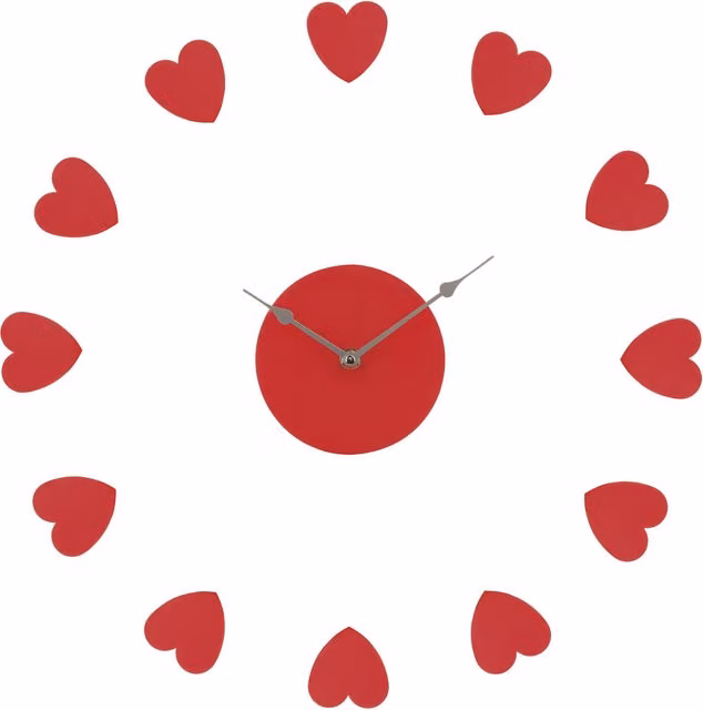 Orsina Modern Heart Plastic DIY Analog Quartz Wall Clock in Red, White and Pink