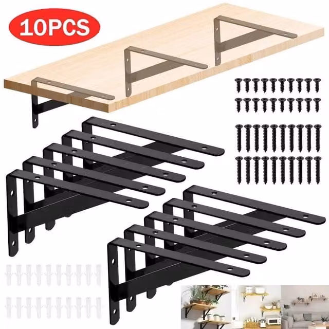 FLAVORA Matt Black Steel Wall Mounted Shelf Brackets, Width: 52 cm