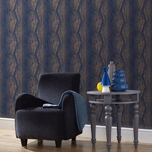 Graham & Brown Boutique Blue Vermeil Stripe Trail Metallic Wallpaper