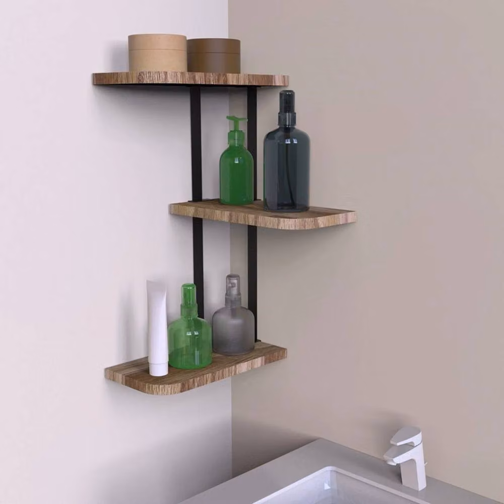 KORVIXA 3-Tier Rustic Brown Wall Mounted Corner Floating Storage Shelves – 3