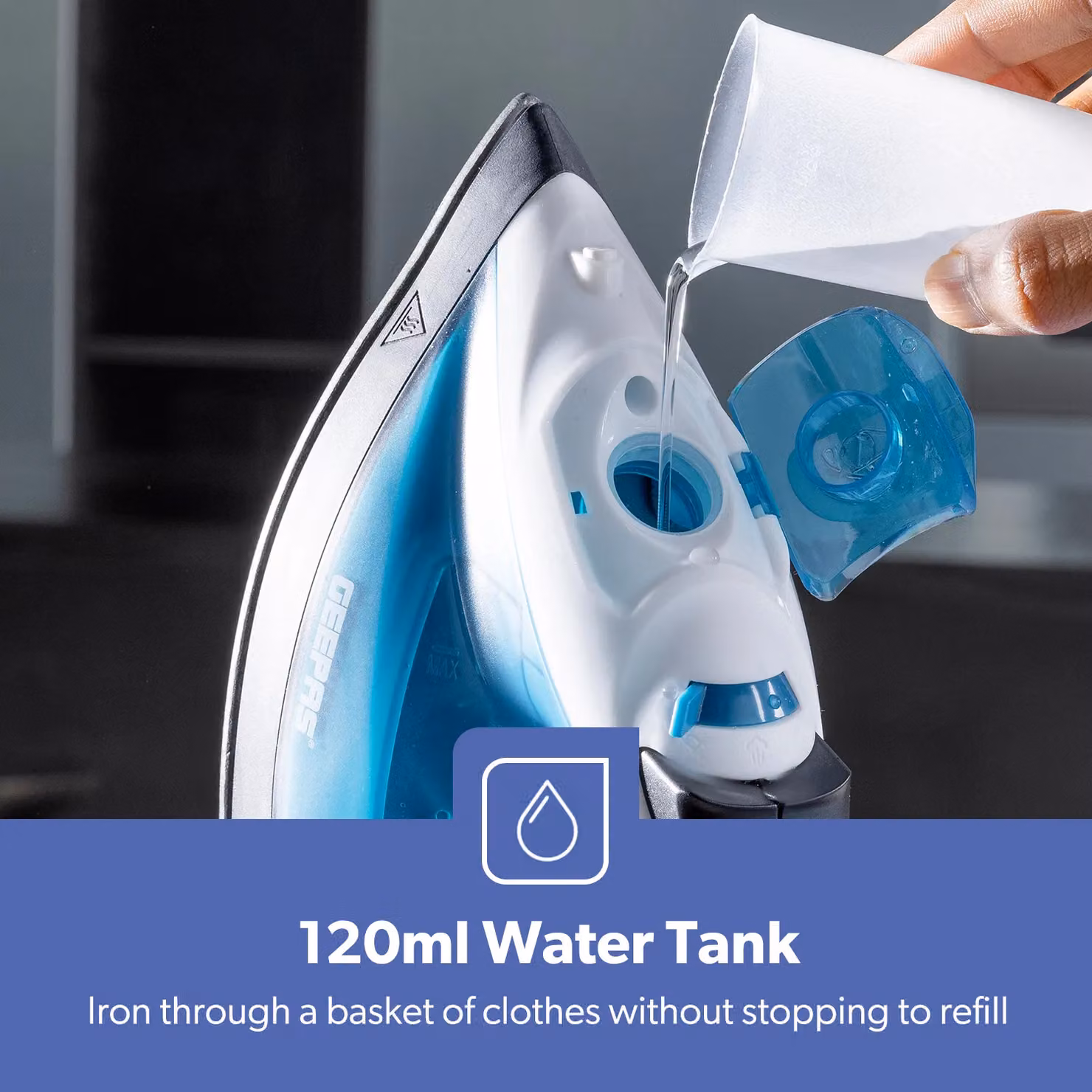 Geepas 1800W Steam Iron with Non-Stick Soleplate and Vertical Steam in Blue – 5