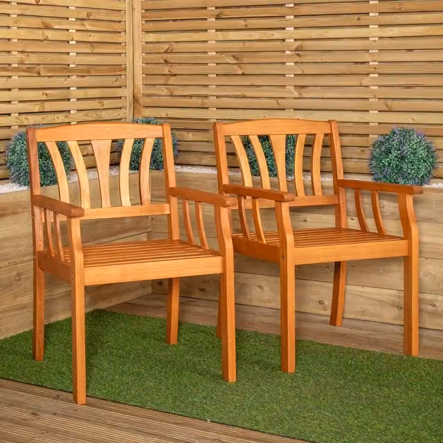 Samuel Alexander Classic Oiled Wood Garden Chairs, Set of 2, Brown, W/D/H: 87 x 60 x 56 cm