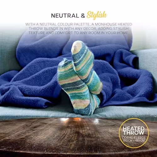 MONHOUSE Navy Blue Double Fleece Heated Electric Throw with 9 Heat Settings and 9H Timer, W/D/H: 150 x 180 cm – 11