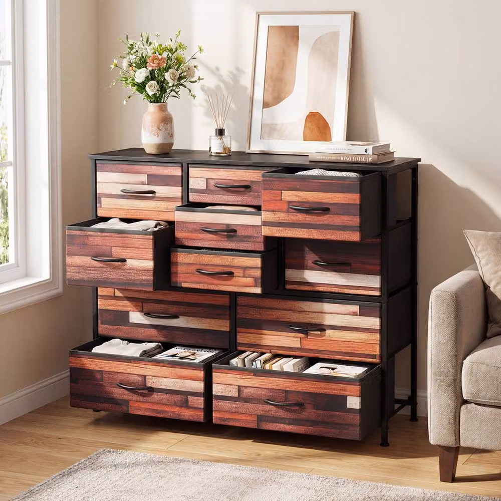 Costway 11-Drawer Storage Chest in Brown with Non-Woven Fabric Drawers and Metal Frame, Height: 100 cm – 3
