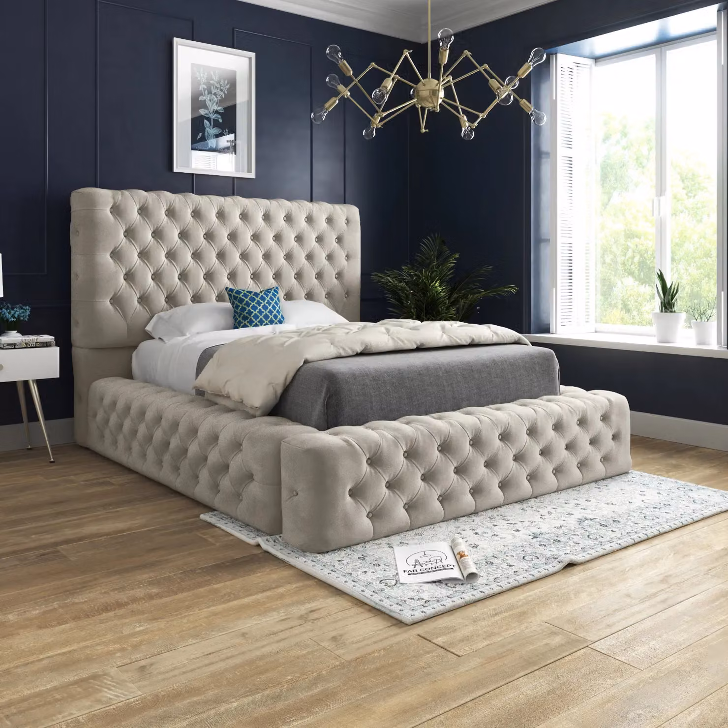 KDMD Dreamscape Pleated Upholstery Designer Bed Frame in Beige, Size: King (W/D/H: 180 x 137 x 201 cm) – 2