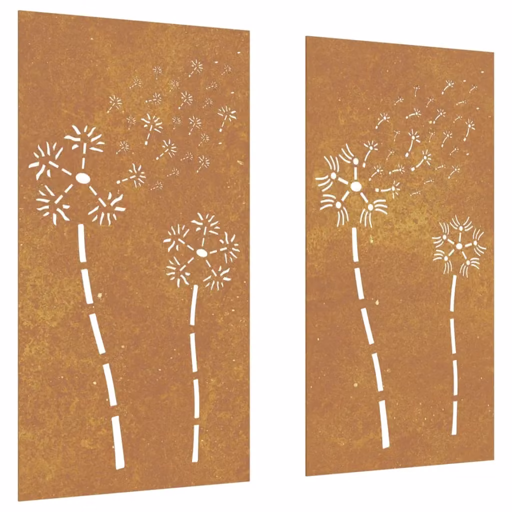 Berkfield Home Garden Brown Corten Steel Floral Wall Decorations, 2 Piece, H 105 cm x W 55 cm – 2