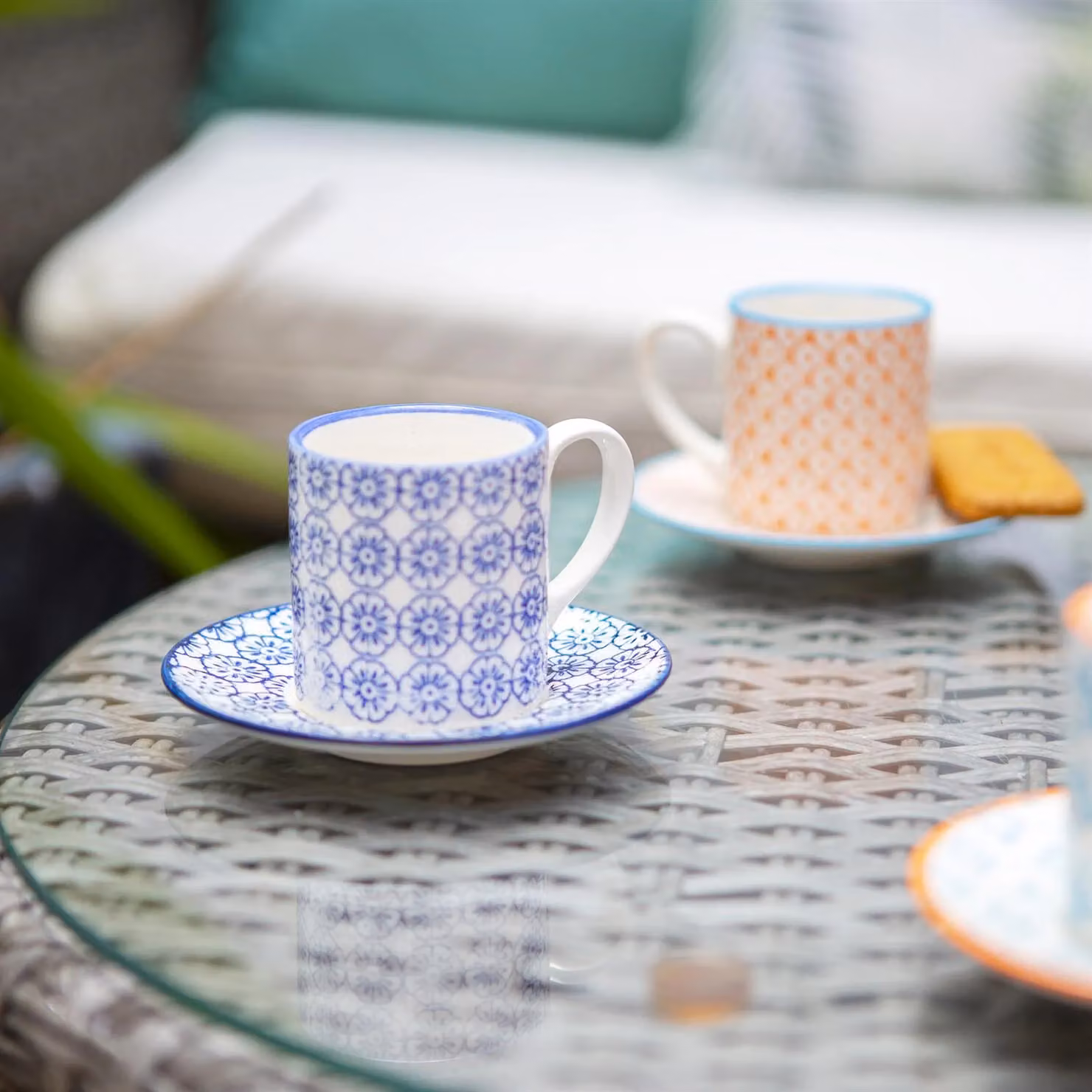 Nicola Spring 12 Piece Blue Hand Printed Porcelain Espresso Cup and Saucer Set, 65ml – 3