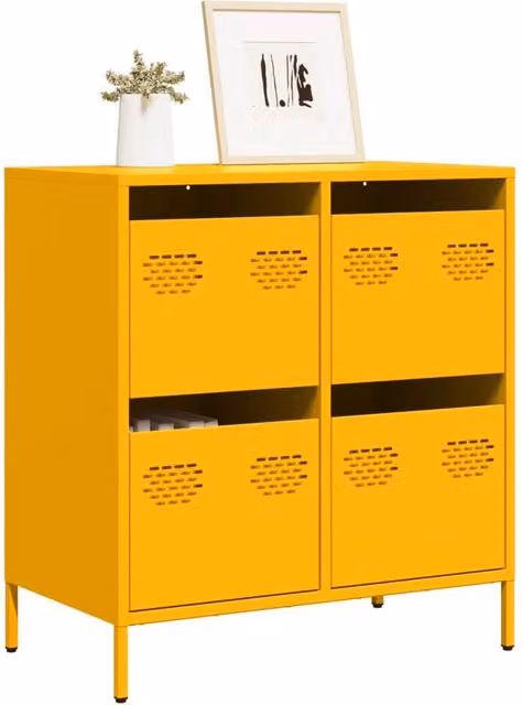 Berkfield Home Mustard Yellow Metal Sideboard W/D/H: 68 x 39 x 73.5 cm