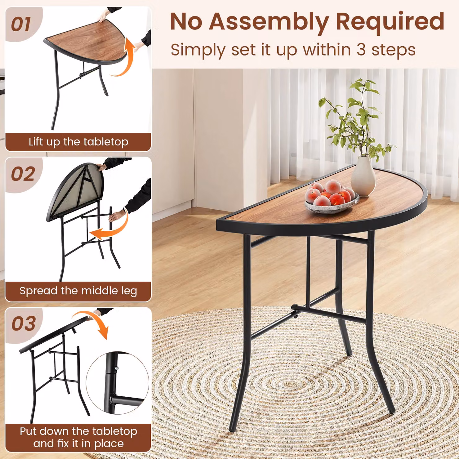 Costway Half-Round Folding Banquet Table in Brown – 2