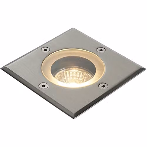 Loops Marine Grade Square Recessed Ground Light in Silver Stainless Steel with Transparent Glass, IP65 Rated, GU10 Compatible – 1