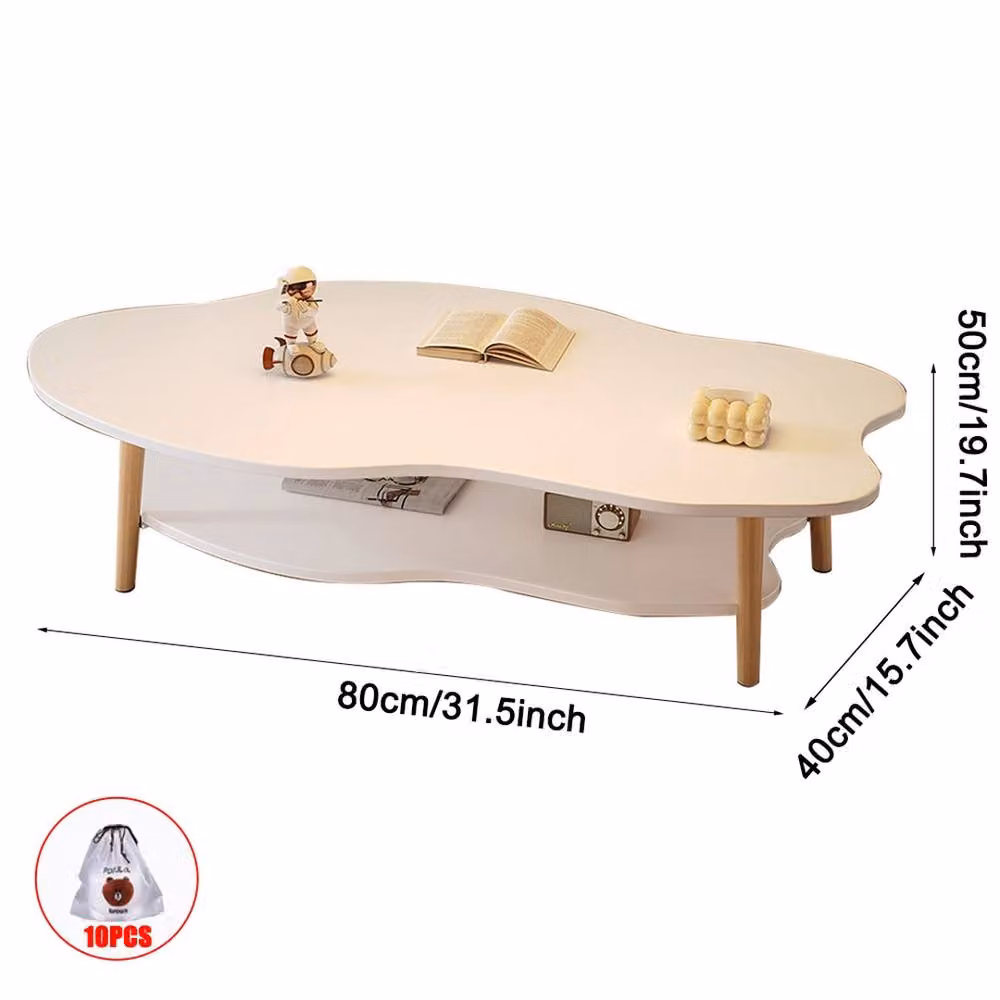 FORGEVIO Modern 2 Layer Cloud Coffee Table in Warm White – 2