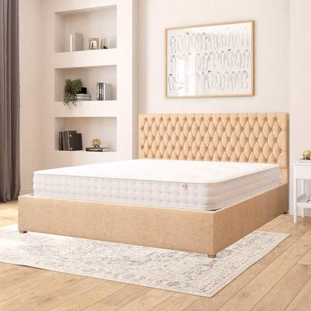 Aspire Monroe Ottoman Storage Bed in Champagne Firenze Velour Fabric, Superking, W/D/H: 200 x 200 cm