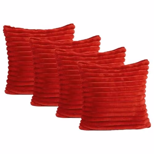 OHS Red Faux Fur Ribbed Cushion Covers, Pack of 4, W/D/H: 45 x 45 x 45 cm