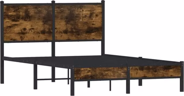 Berkfield Home Metal and Wood Bed Frame in Smoked Oak Brown, W/D/H: 120 x 200 cm – 1