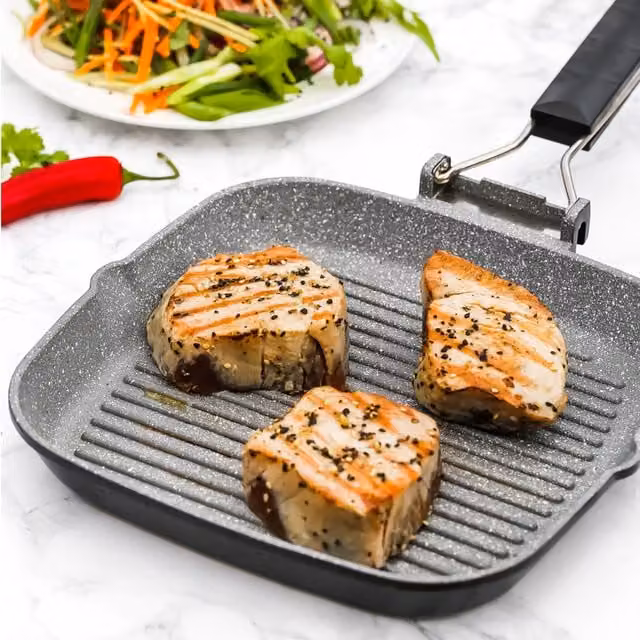MasterClass Non-Stick Cast Aluminium 24cm Grill Pan with Removable Handle, Grey
