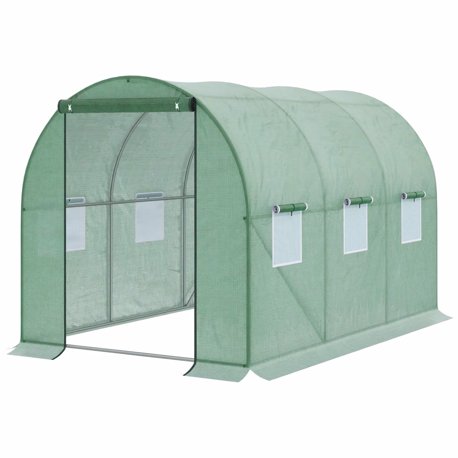 OUTSUNNY Walk in Polytunnel Greenhouse in Dark Green with Galvanised Steel Frame and Zipped Door – 2