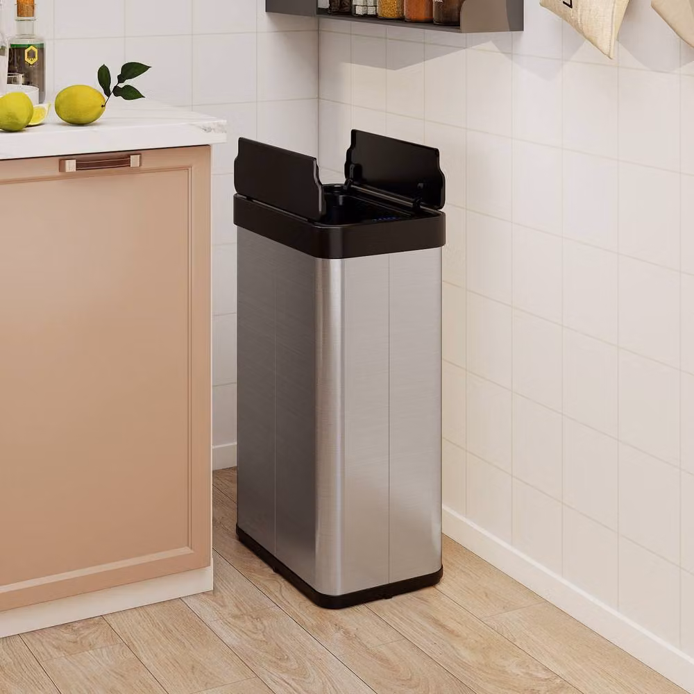 Costway 60L Infrared Motion Sensor Trash Can with Wing Lids in Silver – 3