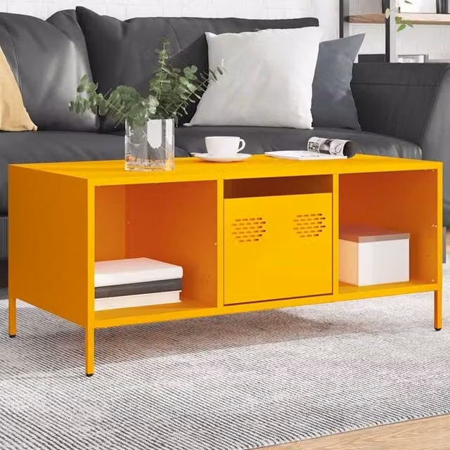 Berkfield Home Industrial Metal Coffee Table, Mustard Yellow, W: 101.5 cm, D: 50 cm, H: 43.5 cm