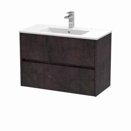 Balterley Chartley Modern Wall Mounted 2 Drawer Bathroom Vanity Unit with Basin in Matt Grey W/D/H: 80.0 x 37.74 x 39.0 cm – 4