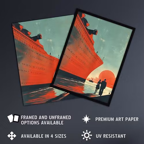 Artery8 Cruise Ship Sunset Harbour Wall Art Poster Print in Red and Blue, W: 46.0 cm, H: 61.0 cm – 2