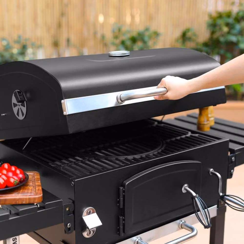 sweeek Charcoal Smoker Barbecue with Ash Collector and Thermometer in Black – 5