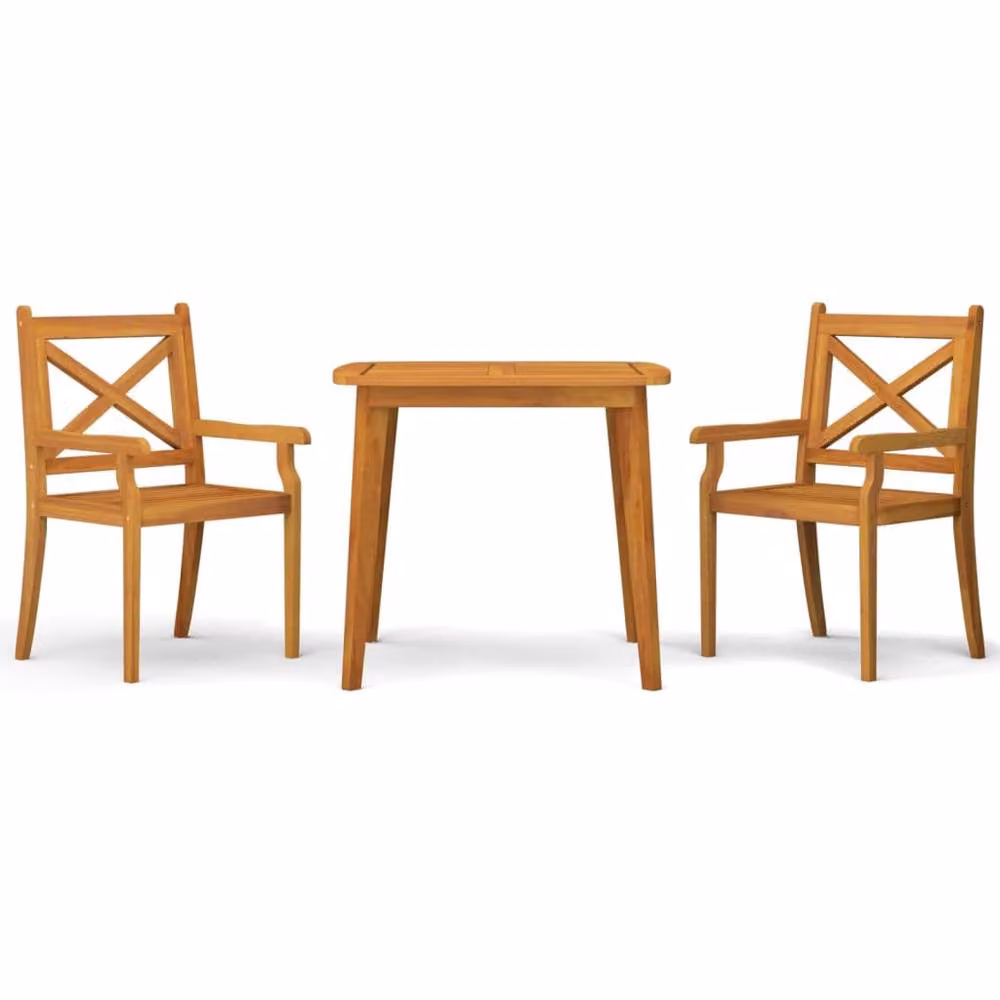 Berkfield Home 3 Piece Rustic Acacia Wood Garden Dining Set in Brown – 2