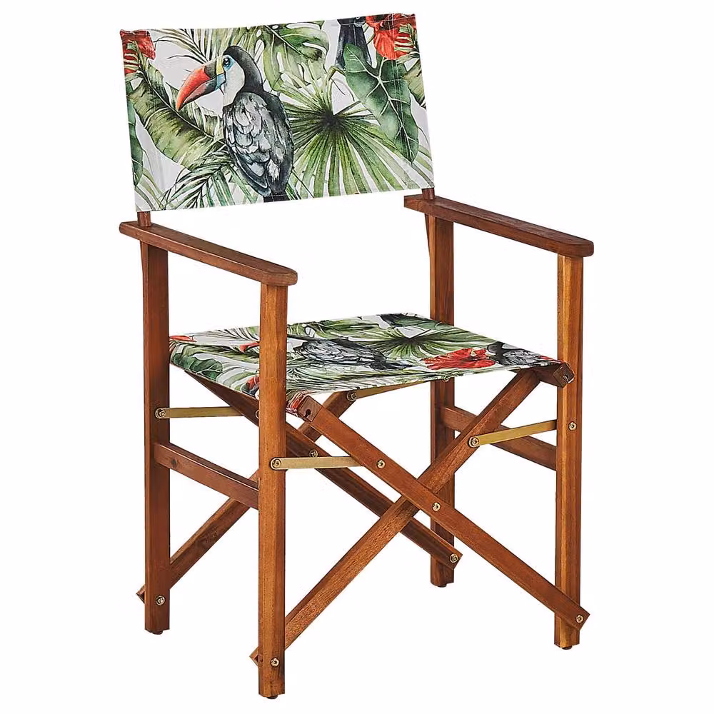 Wyld Haus Set of 2 Acacia Wood Director's Chairs with Toucan Animal Print in Dark Wood and Multicolour – 2