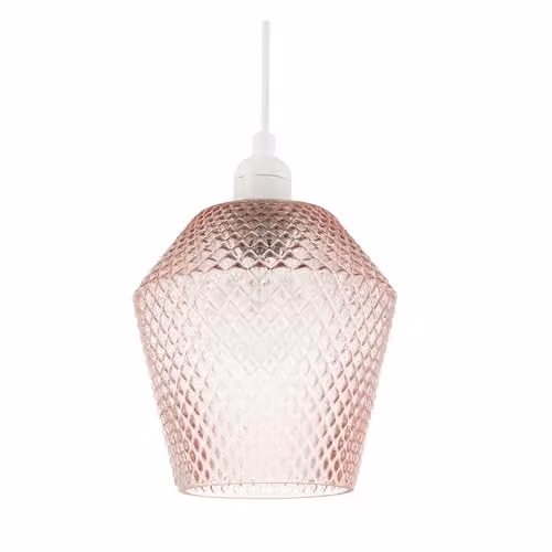 Happy Homewares Modern Pink Glass Diamond Design Pendant Lamp Shade, W/D/H: 17 x 17 x 17 cm