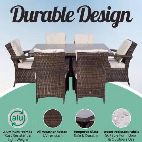 Giardino Arizona 6 Seater Rattan Garden Dining Set in Brown, W/D/H: 150 x 100 x 74 cm – 3