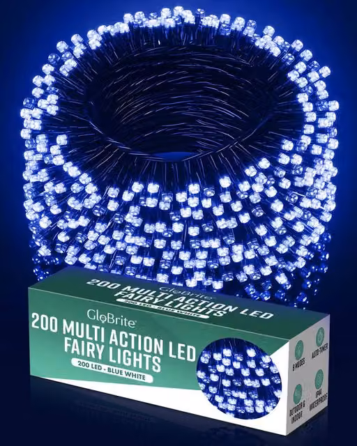 Globrite 200 LED Blue and White String Fairy Lights with Remote Control and Timer for Indoor and Outdoor Decoration