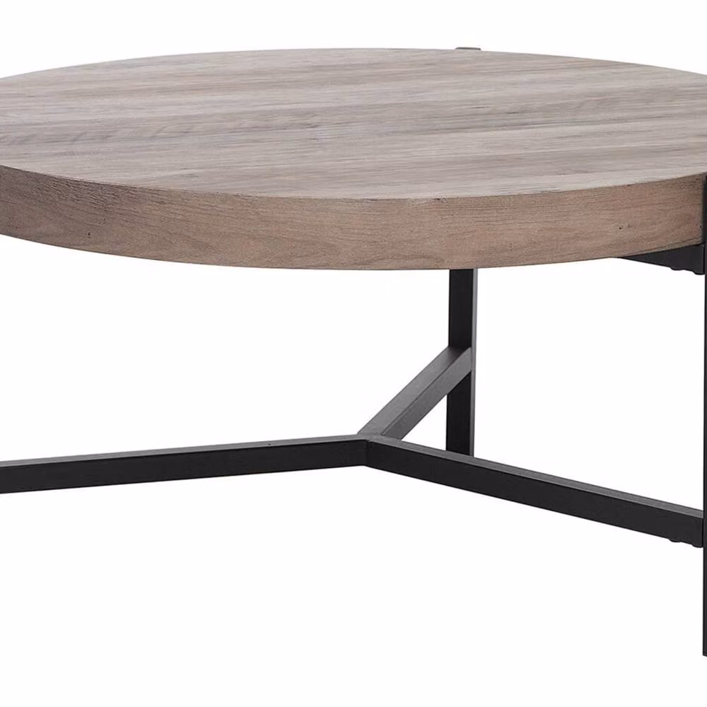 Wyld and Coco Round Coffee Table with Taupe Wood-Look MDF Top and Black Metal Legs, Diameter: 70 cm, Height: 42 cm – 2