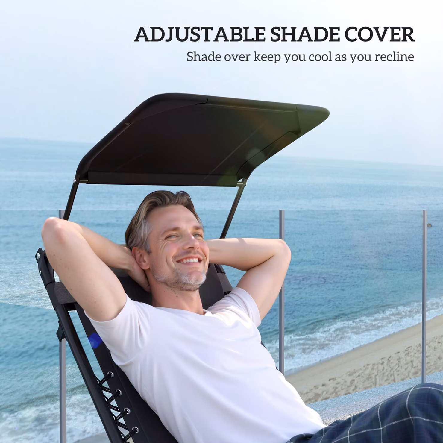 Outsunny Set of 2 Zero Gravity Lounger Chairs in Black with Cup Holders, Adjustable Headrest and Sun Canopy – 5