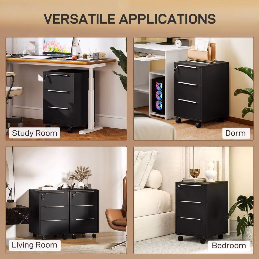 KORVIXA 3-Drawer Locking Metal File Cabinet in Matt Black – 5