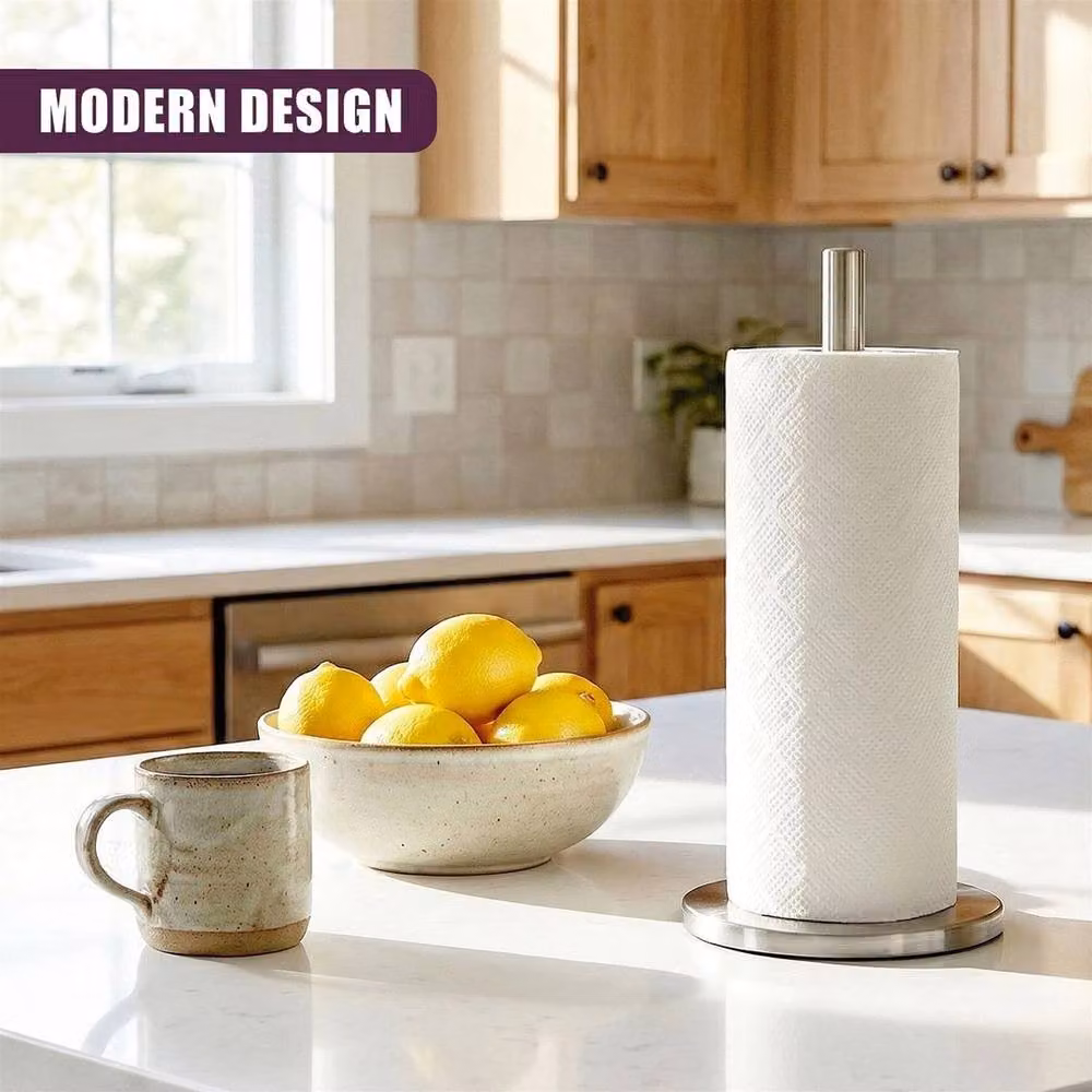 NESTLUNE Anti-Slip Freestanding Kitchen Paper Towel Holder Stand in Silver Stainless Steel, W: 100 cm, D: 15 cm, H: 15 cm – 6
