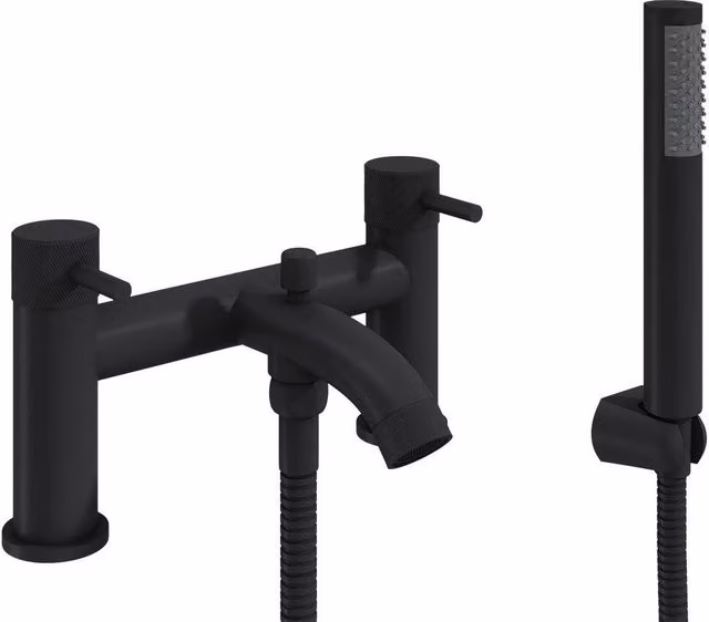 Balterley Round Deck Mounted Bathtub Shower Mixer Tap, Matt Black