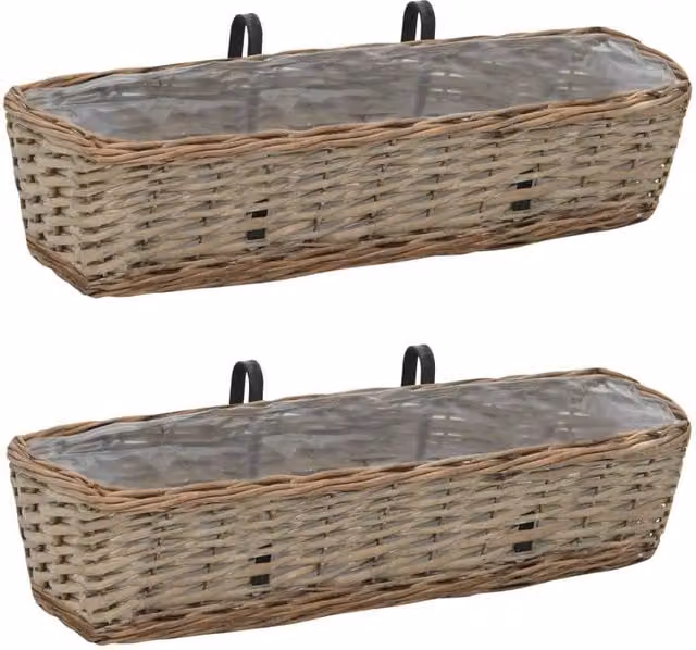 Berkfield Home Wicker Balcony Planter with PE Lining, 2 Pack, Brown, 60 cm – 1