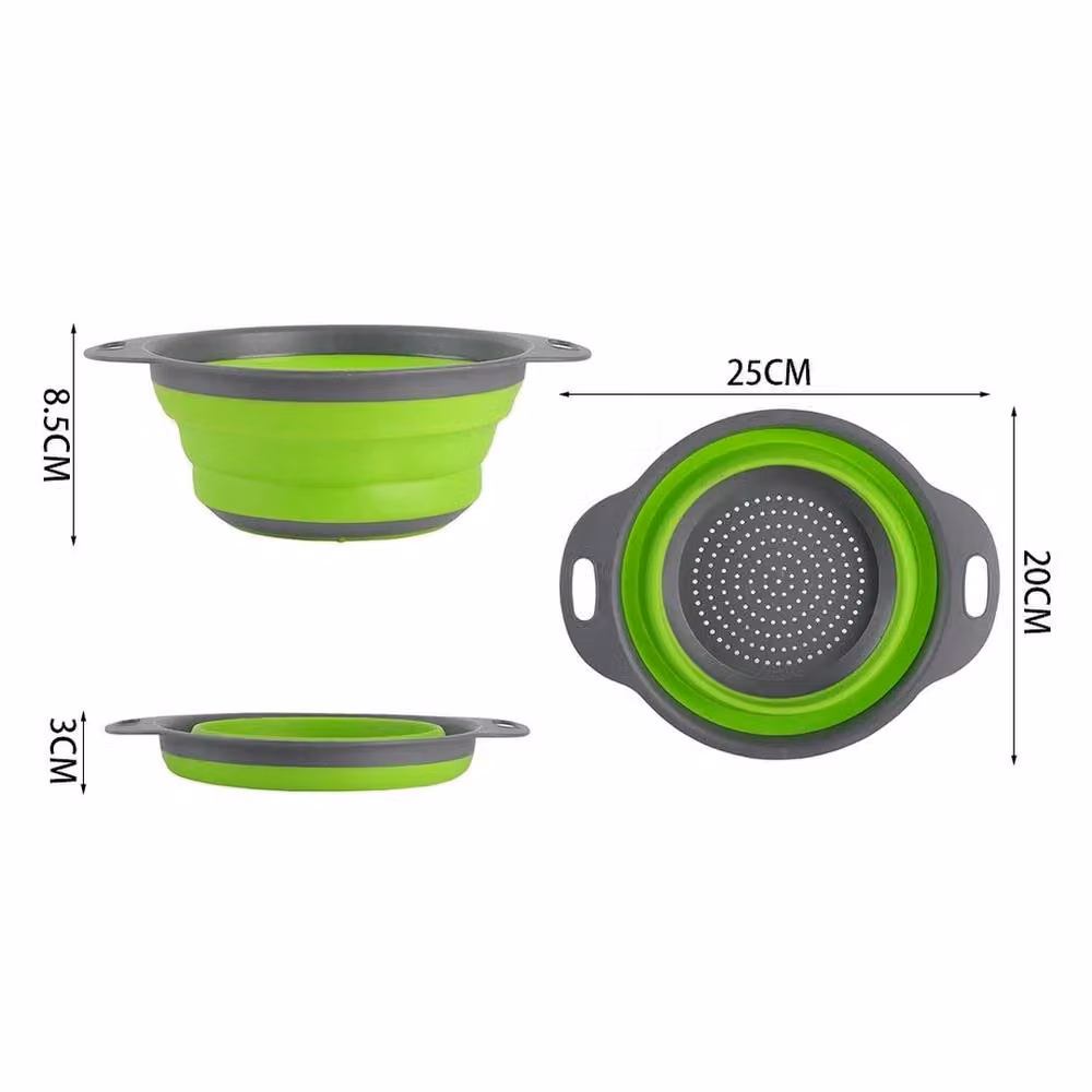 FLAVORA Collapsible Round Colander and Fruit Veg Strainer with Handles in Green – 2