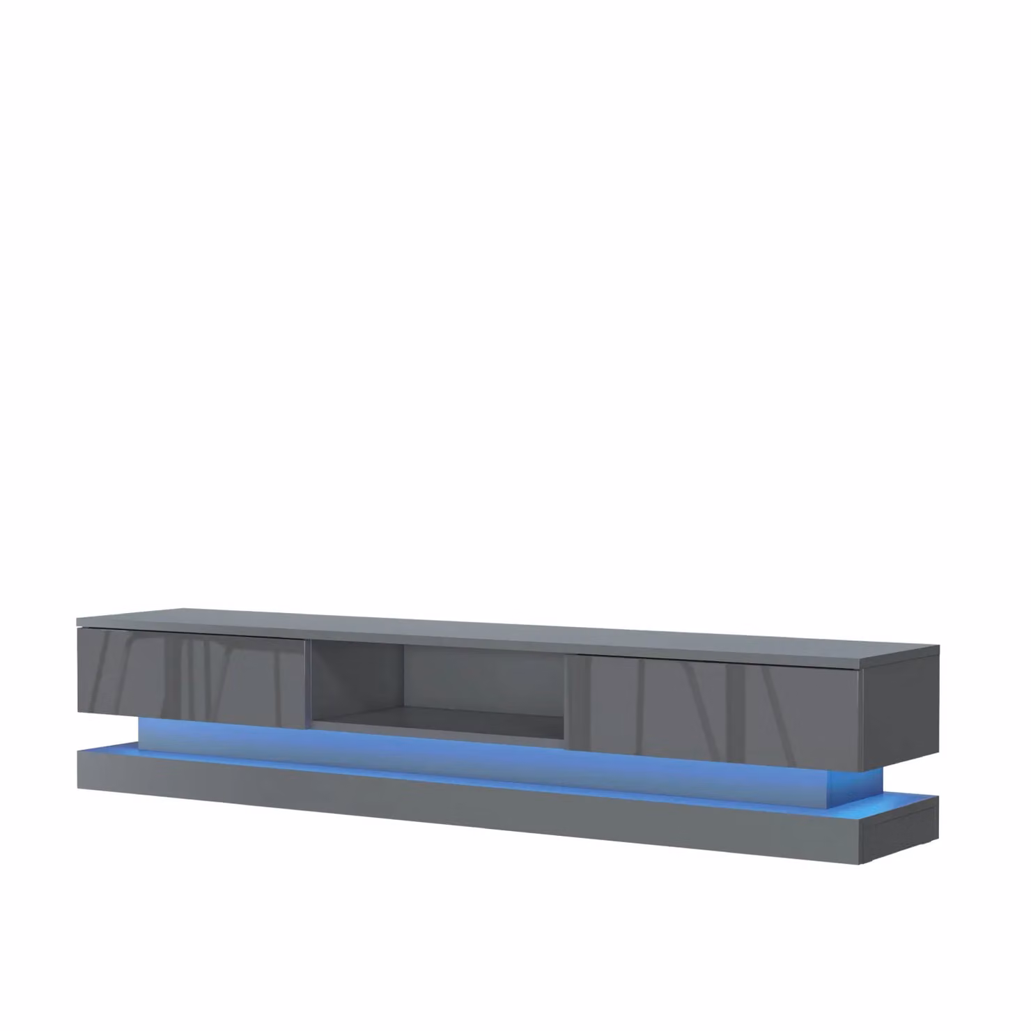 Mex Furniture LTD Modern TV Unit with LED Lighting and Glossy Doors in Dark Grey, W: 180 cm, H: 36 cm, D: 35 cm – 2