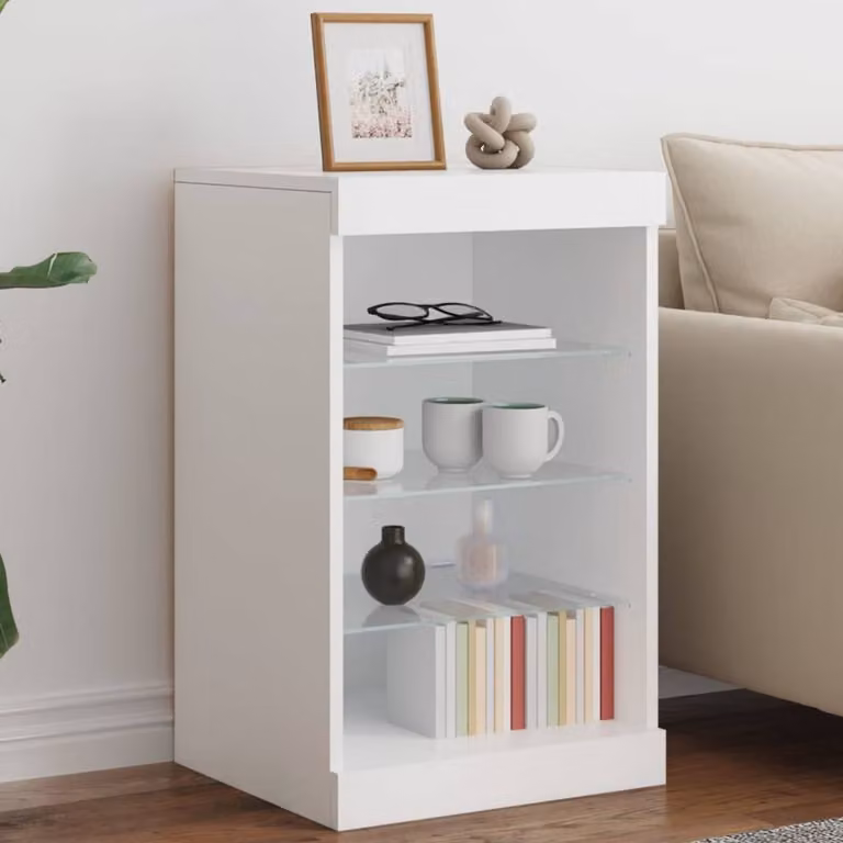 Berkfield Home Modern White Sideboard with Integrated LED Lighting W/D/H: 41 x 37 x 67 cm