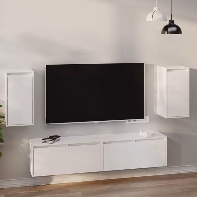 Berkfield Home Set of 2 White Solid Wood Pine Wall Cabinets, W/D/H: 30 x 30 x 60 cm