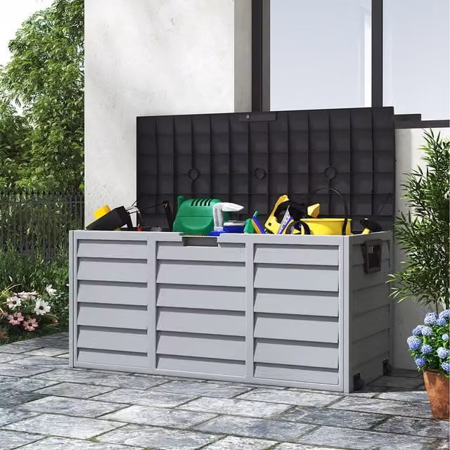 Breeins Grey Waterproof Plastic Outdoor Garden Storage Box with Wheels