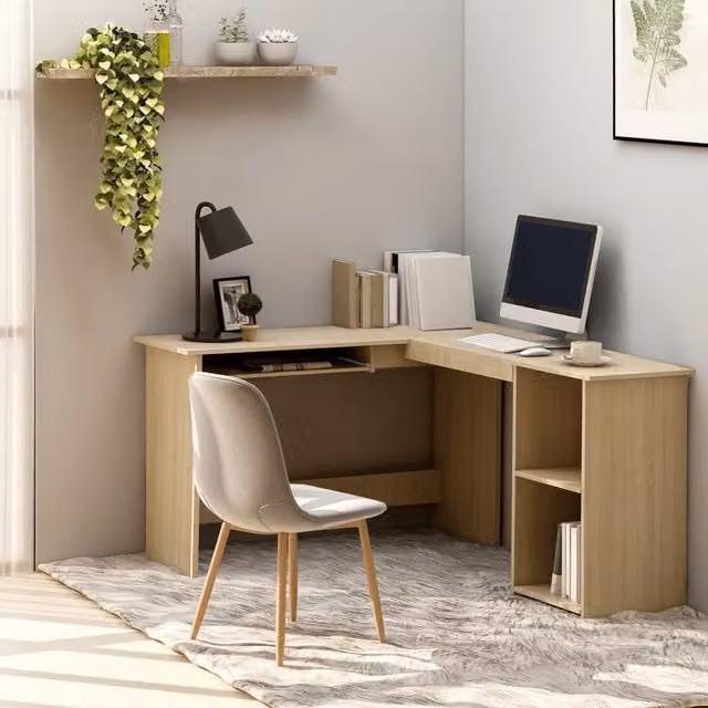 Berkfield Home L-Shaped Corner Desk in Sonoma Oak Brown, W/D/H: 120 x 140 x 75 cm