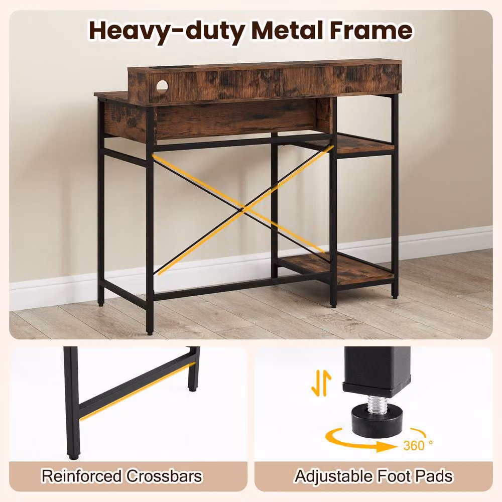 Costway Modern Wooden Computer Desk with Shelf in Brown – 6